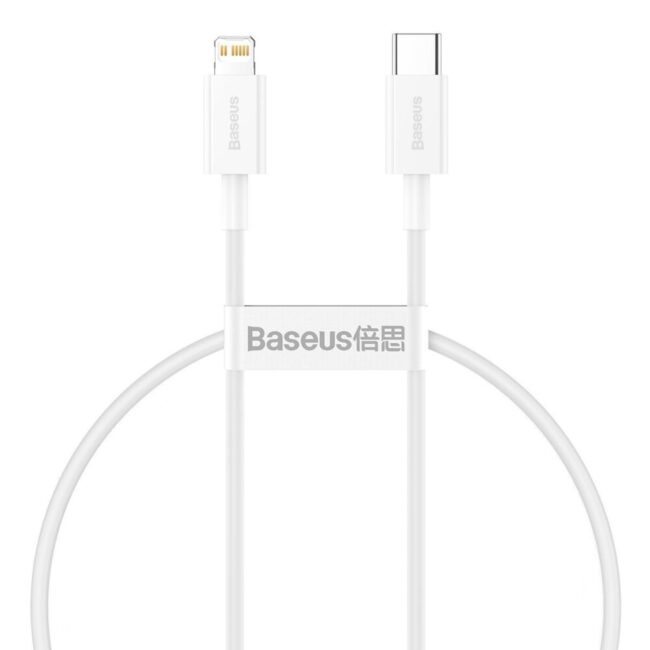 USB кабел Superior Series, Baseus USB-C към Lightning, 20W, PD, 25см (бял)