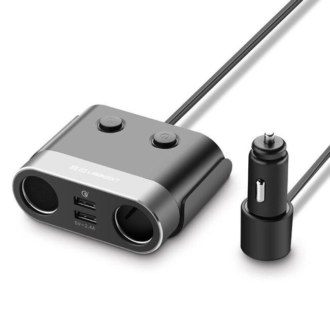 Разклонител за запалка UGREEN 2x USB + 2x гнезда за запалка 120W