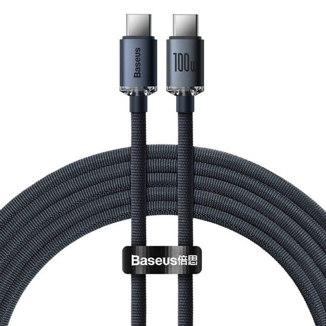 Кабел Baseus Crystal Shine, USB-C към USB-C, 100W, 1.2m (черен)