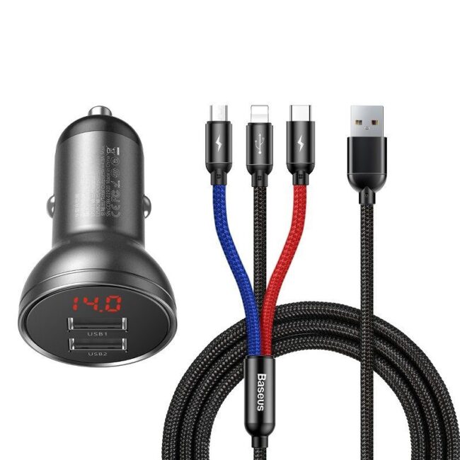 Зарядно устройство с дисплей + кабел Baseus 24W 2 x USB 4.8A