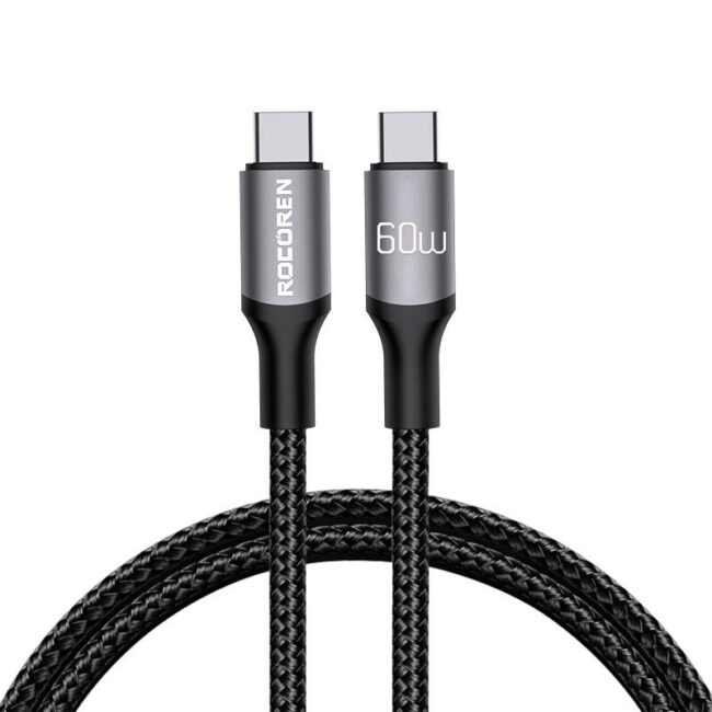 Кабел за бързо зареждане Rocoren USB-C към USB-C Retro Series 1m 60W (сив)