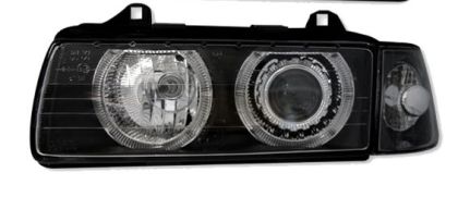Кристални фарове за BMW E36 Angel Eyes (1991-2000) 4d sedan - черни