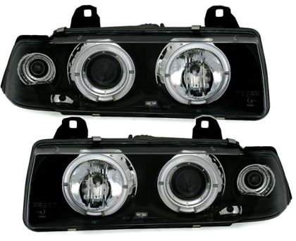 Кристални фарове за BMW E36 Angel Eyes (91-99) 4d sedan - черни