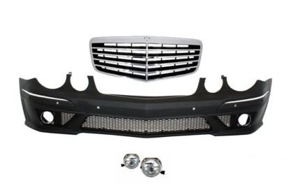 Предна тунинг броня за Mercedes W211 E-Class (2002-2009) - AMG с решетка и халогени