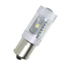Диодна крушка BA15S с 6 х 5W CREE диода и лупа двойна светлина бяла