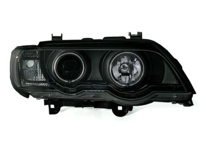 Кристални фарове с дневни светлини и ангелски очи за BMW X5 (99-03) - черни