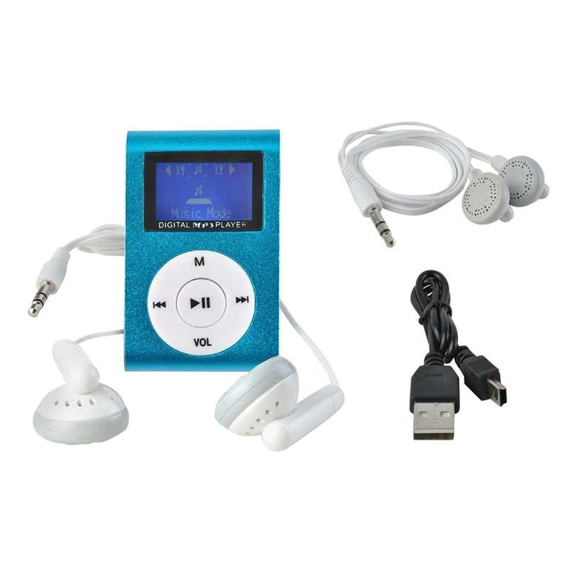 MP3 Player, Дисплей LCD, поддържа карта microSD до 32GB, Син