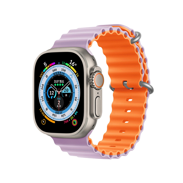 Каишка Ocean Band, двуцветна за iWatch, 42/44/45/49mm /лавандула + оранжево/