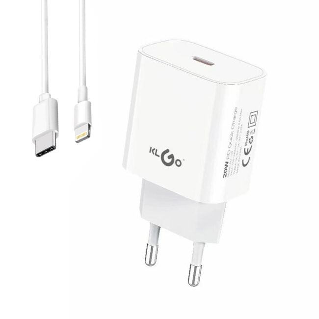Адаптер/Зарядно за смартфон + Кабел KLGO PD-66, Type C към Lightning