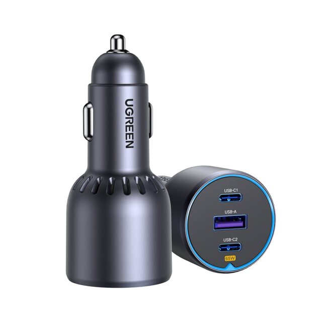 Бързо зарядно за кола UGREEN 12V 75W, USB-A + 2xUSB-C